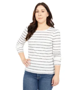 Vince Camuto Long Sleeve Puff Shoulder Smocked Knit Stripe Top