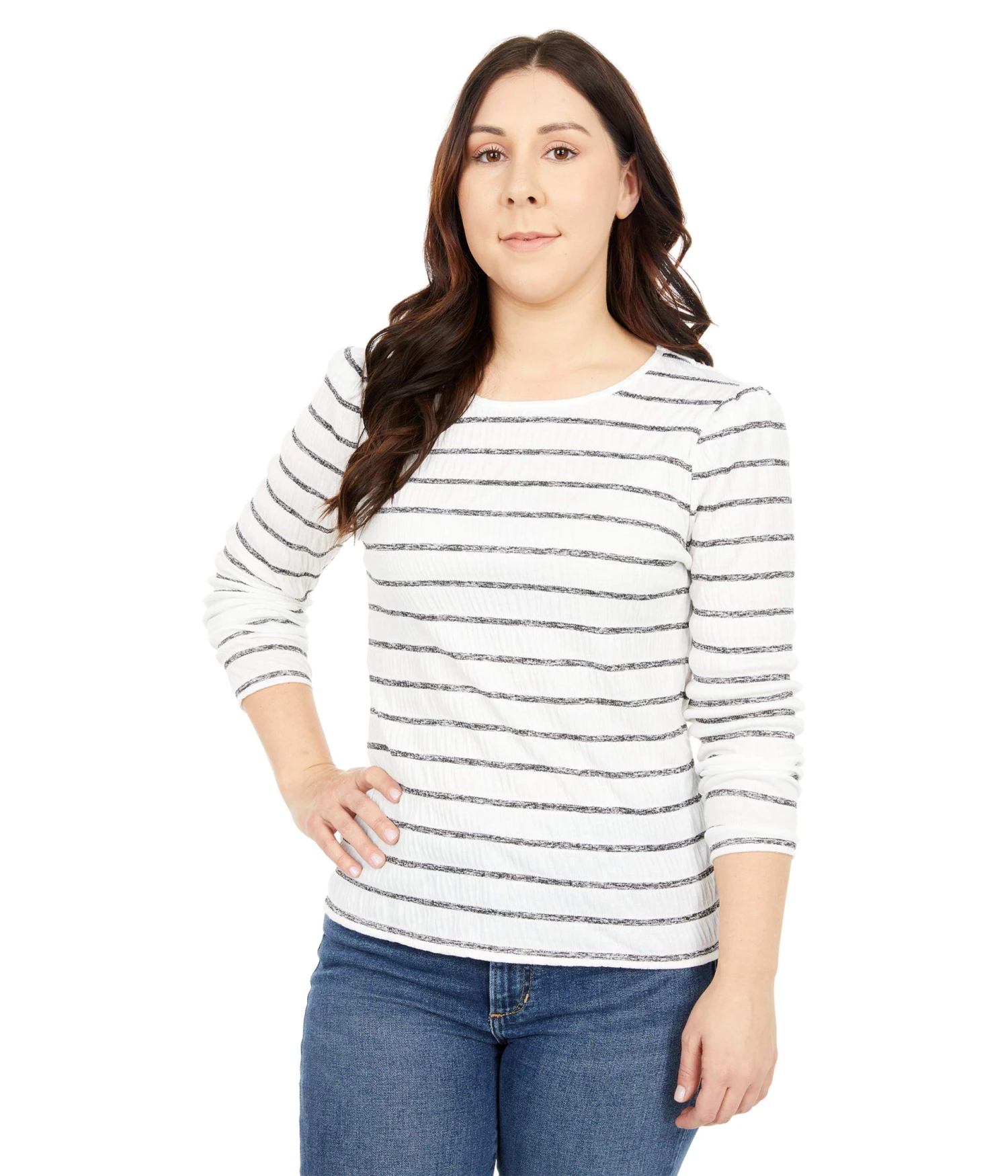 Vince Camuto Long Sleeve Puff Shoulder Smocked Knit Stripe Top Vince Camuto Long Sleeve Puff Shoulder Smocked Knit Stripe Top -Vince Camuto 81JheEeQ 1L