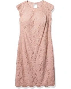 Vince Camuto Camuto Women's Lace Jewel Neck Cap Scallop Sleeve Sheath Dress