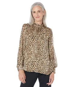 Vince Camuto Puff Long Sleeve Blouse With Mock Neck Collar And Cuffs