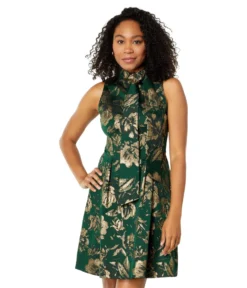 Vince Camuto Jacquard Bow Neck Fit-and-Flare