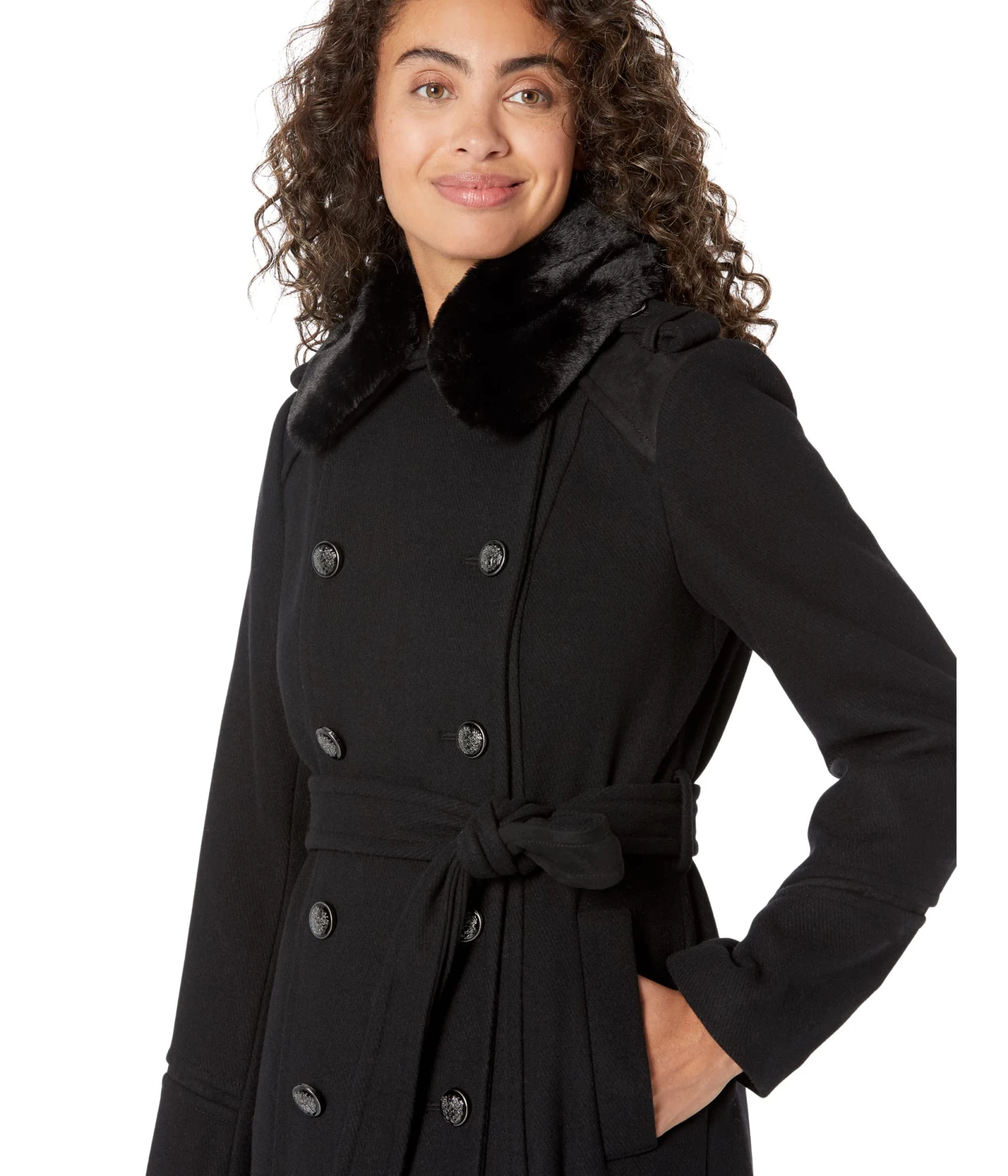 Vince Camuto Double Belted Wool with Faux Fur Collar V20731A-ME Vince Camuto Double Belted Wool With Faux Fur Collar V20731A-ME -Vince Camuto 81k75efRbL