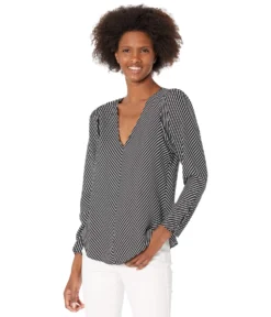 Vince Camuto Long Sleeve Puff Shoulder Diagonal Stripe Blouse