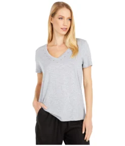 Vince Camuto Short Sleeve Studded V-Neck Top