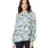 Vince Camuto Cold-Shoulder Long Sleeve Blouse W/ Neck