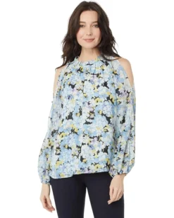 Vince Camuto Cold-Shoulder Long Sleeve Blouse W/ Neck
