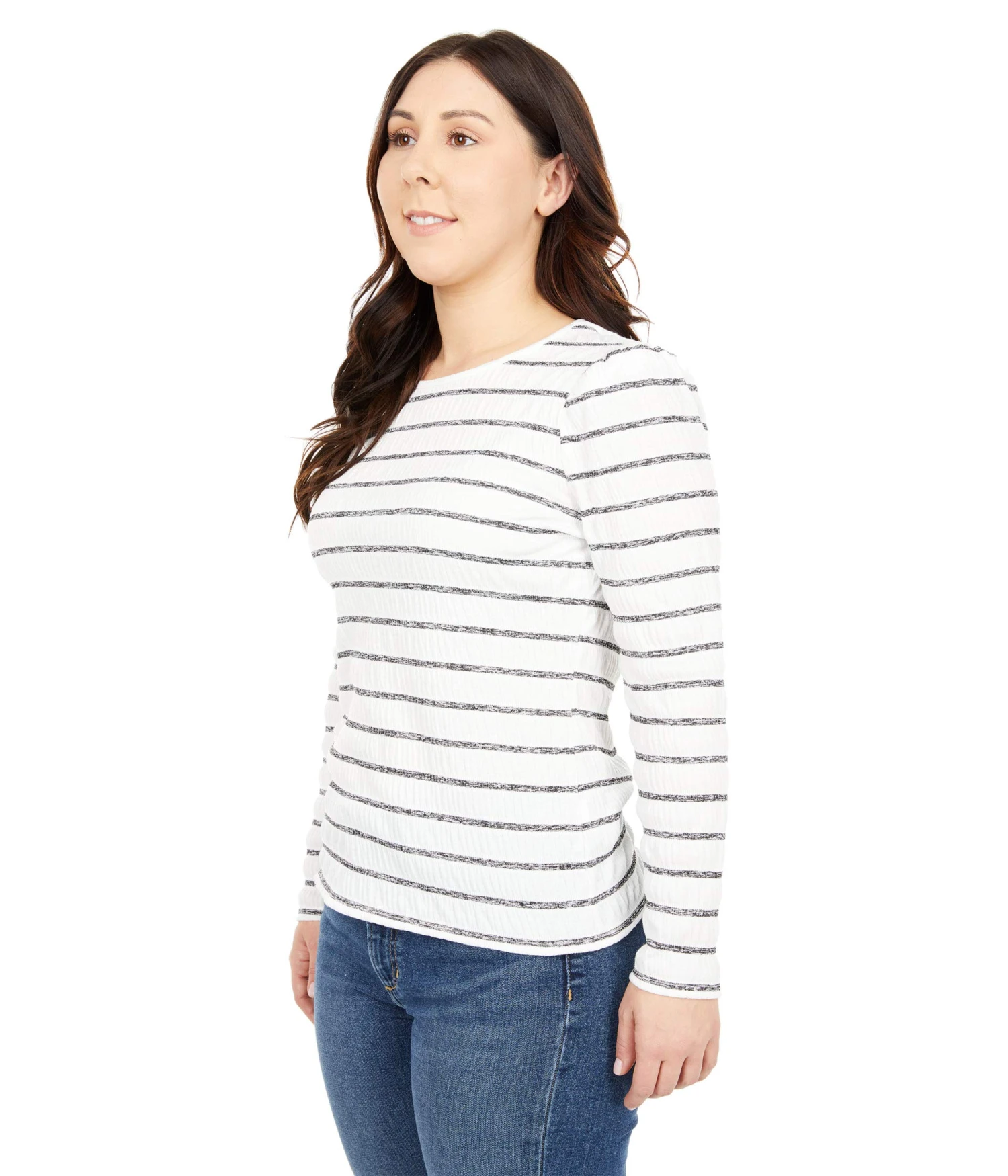 Vince Camuto Long Sleeve Puff Shoulder Smocked Knit Stripe Top Vince Camuto Long Sleeve Puff Shoulder Smocked Knit Stripe Top -Vince Camuto