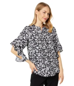 Vince Camuto Pin Tuck Flutter Sleeve Henley Blouse -Vince Camuto 81pefsMGJUL