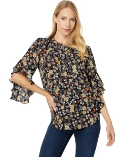 Vince Camuto Flutter Sleeve Henley Floral Blouse