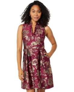 Vince Camuto Jacquard Ruffle Neck Fit-and-Flare