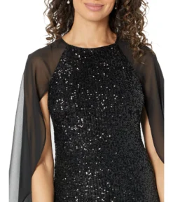 Vince Camuto Sequin Sheath Dress With Chiffon Cape -Vince Camuto 91bLzKAomBL