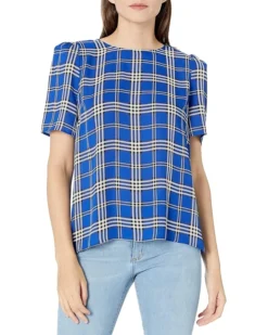 Vince Camuto Camuto Women's Short Sleeve Shoulder Plaid Blouse