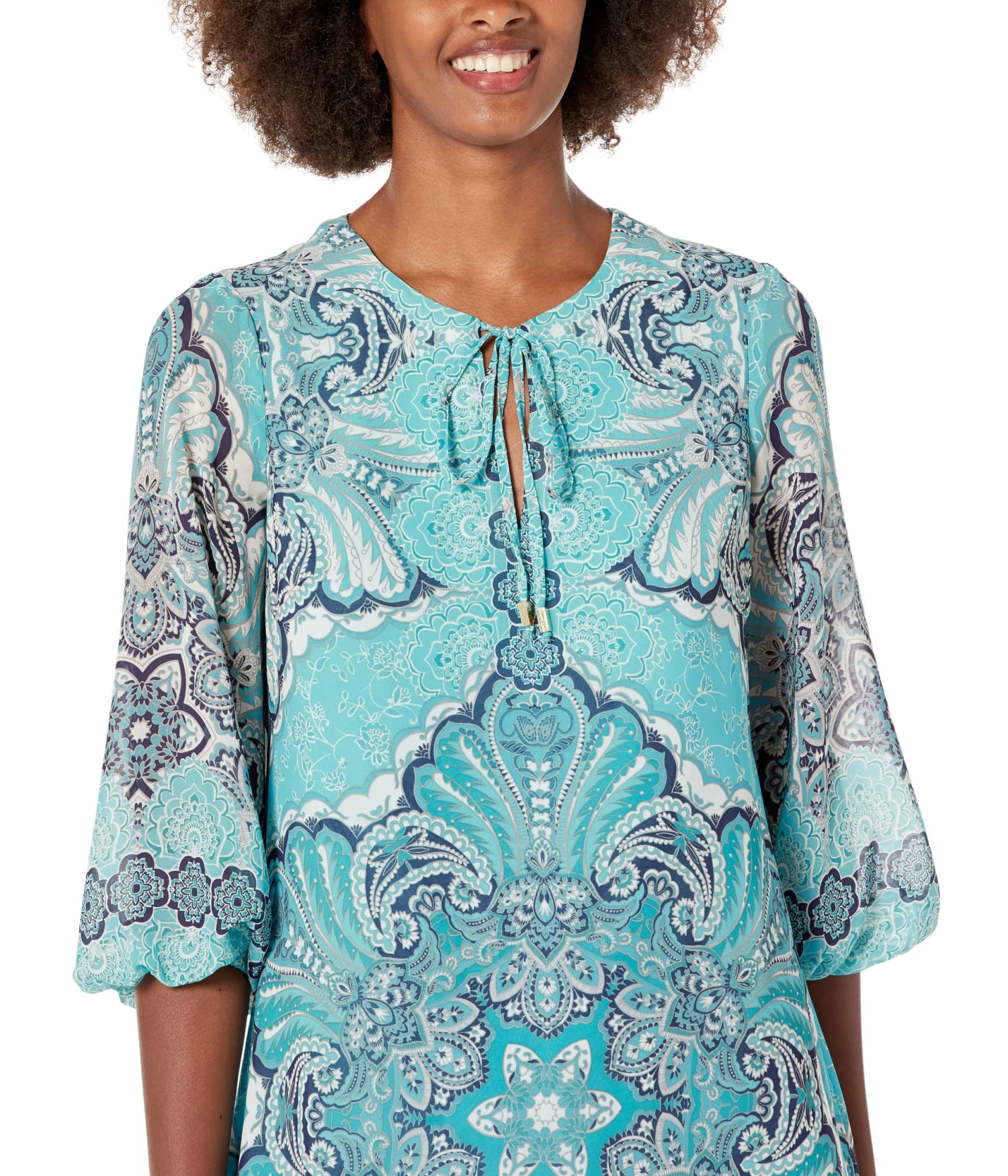 Vince Camuto Printed Chiffon Tie Neck Balloon Sleeve Float Vince Camuto Printed Chiffon Tie Neck Balloon Sleeve Float -Vince Camuto 91iuauwu8fL