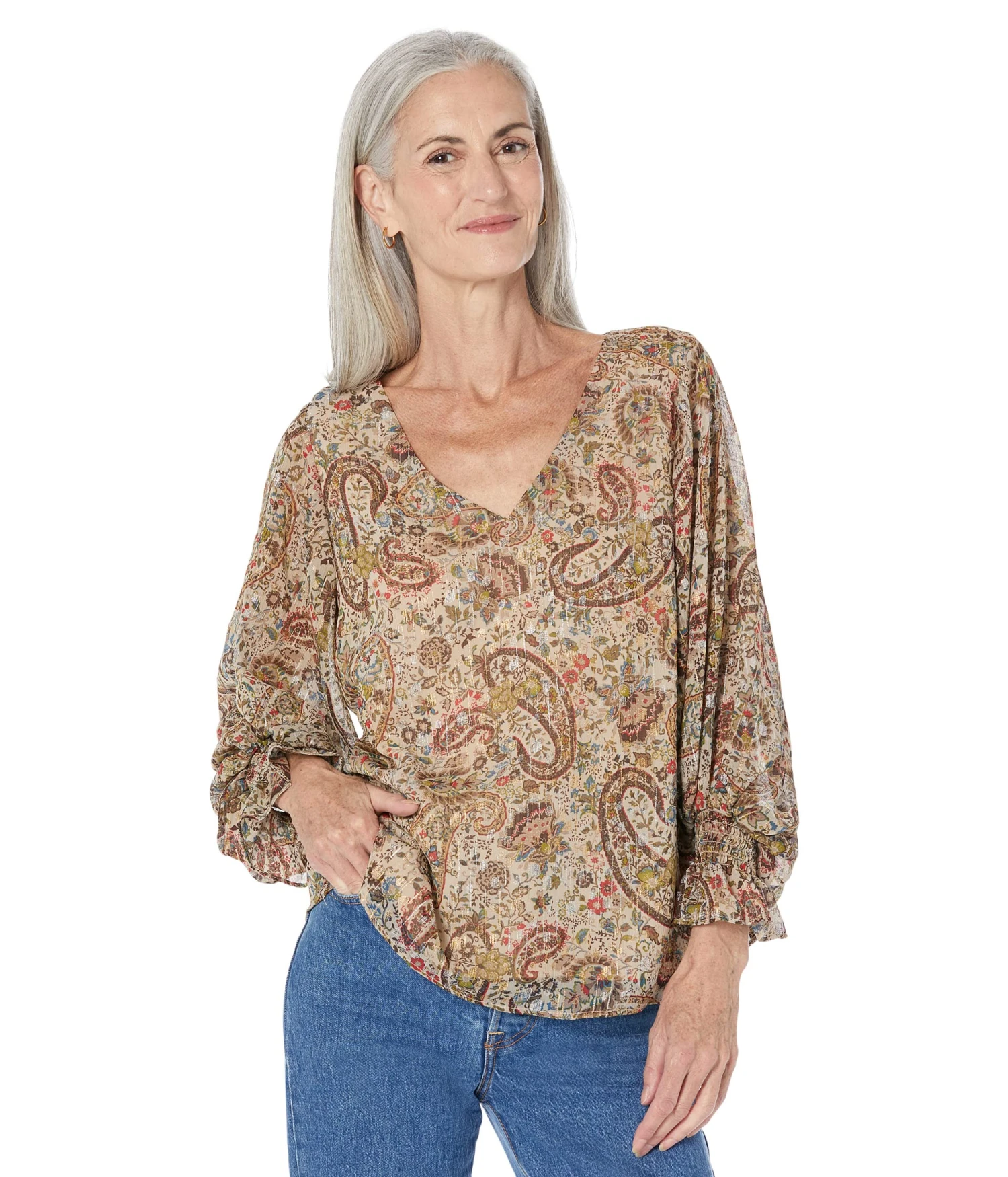 Vince Camuto V-Neck Bloosan Sleeve Blouse Vince Camuto V-Neck Bloosan Sleeve Blouse -Vince Camuto 91s42HvQlmL